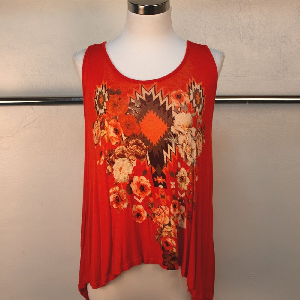 Aztec Floral Tank Top with Fringe